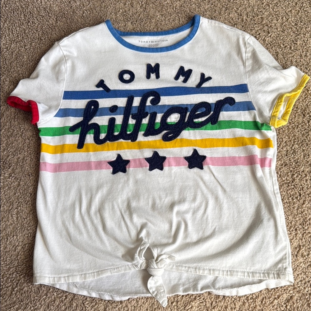 Tommy Hilfiger White and Blue Short Sleeve Tee